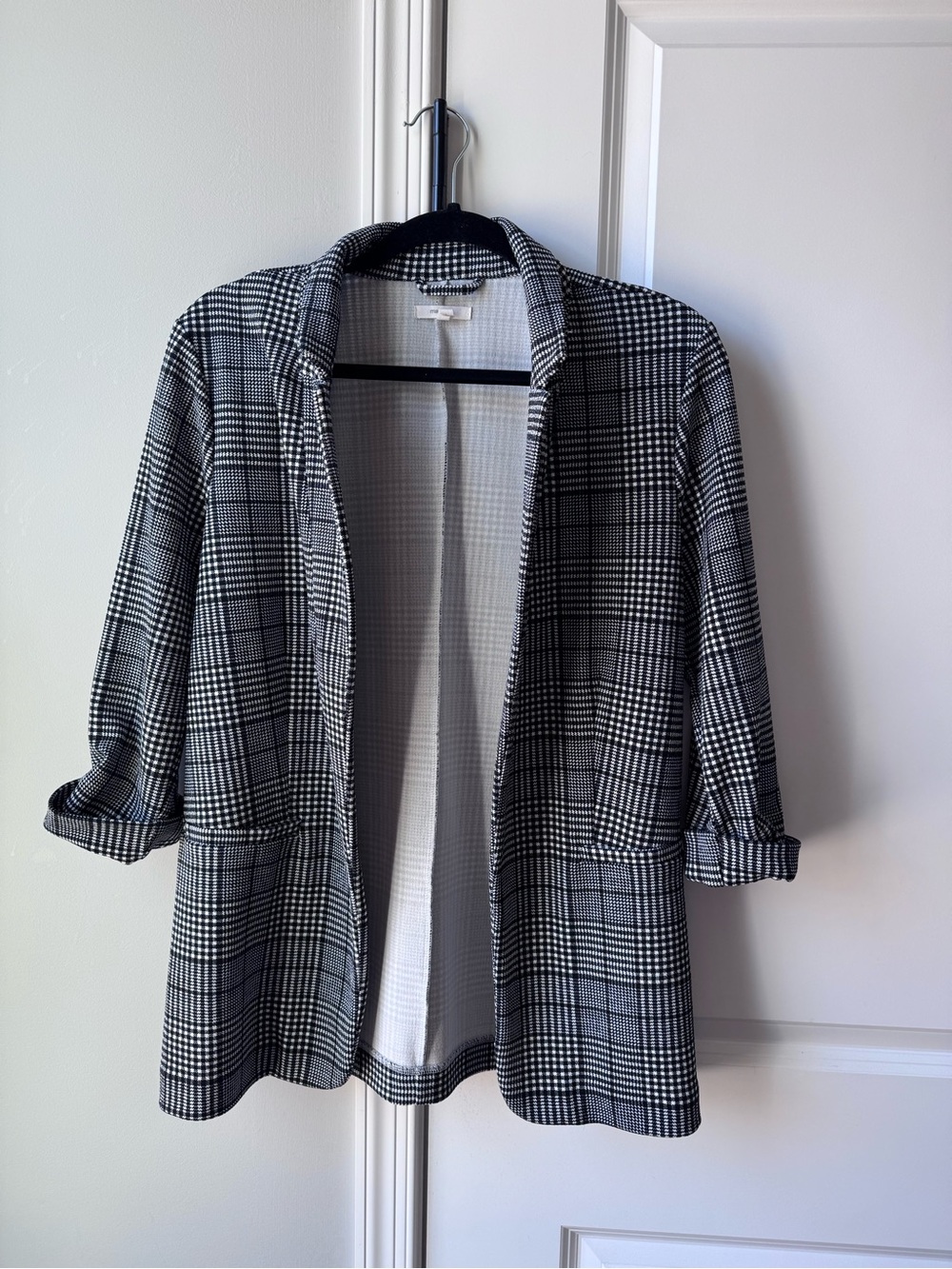 Maurices Black and White Plaid Open-Front Blazer